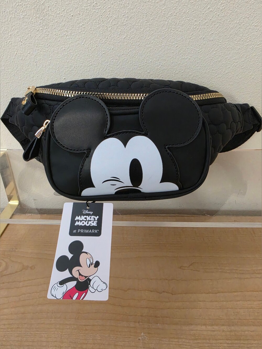 Primark Black Mickey Mouse Quilted Belt Bag with Gold Zipper